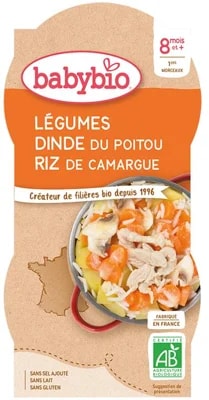 Babybio BIO Zelenina s krůtím masem a rýží, 2×200 g