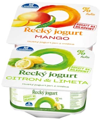 Milko Řecký jogurt 0% mango + citron/limetka 2×140 g