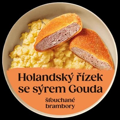 Cibule Bistro Holandský řízek se sýrem Gouda, šťouchané brambory