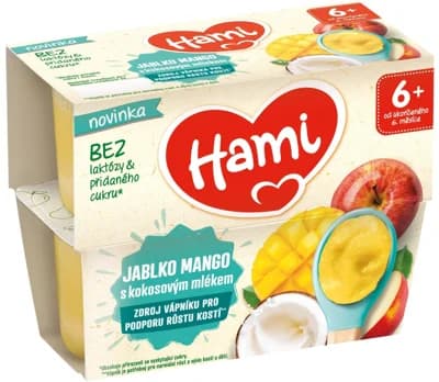 Hami Ovocný příkrm jablko mango s kokosovým mlékem (4×0,95 kg)
