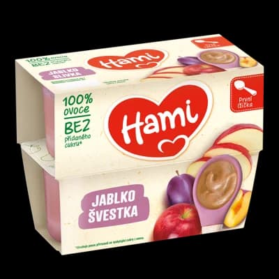 Hami 100% ovoce Švestka a jablko 4x100g, první lžička