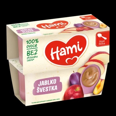 Hami 100% ovoce Švestka a jablko 4x100g, první lžička