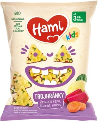 Hami BIO Trojhránky červená řepa, špenát a mrkev