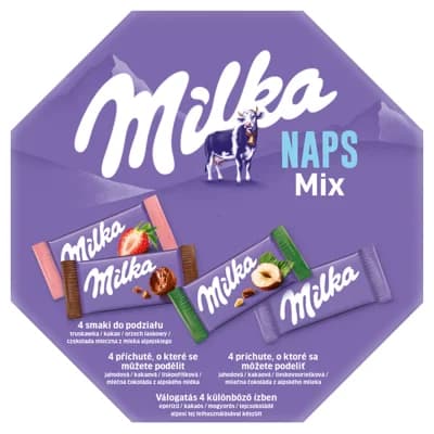 Milka bonboniéra Singles Mix, výběr mini mléčných čokolád