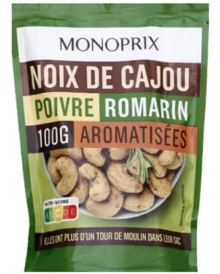 Monoprix Kešu ořechy s příchutí rozmarýnu a pepře