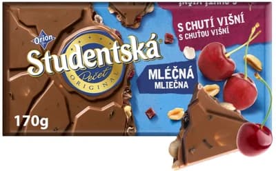 ORION Studentská pečeť mléčná čokoláda s arašídy, želé a kousky s chutí višní