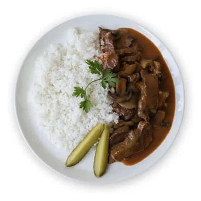 Hotovky by Košík Hovězí stroganov, jasmínová rýže