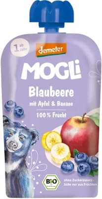 Mogli BIO Borůvková kapsička s jablkem a banánem s certifikací Demeter
