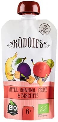 Rudolfs BIO kapsička Jablko, banán, sušená švestka, sušenky