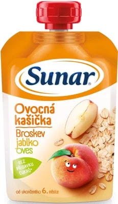 Sunar Kašička ovocná kapsička broskev, jablko a ovesné vločky od 6. měsíce