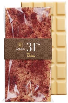 Čokoládovna Janek Bílá čokoláda s drcenými lyofilizovanými malinami a ostružinami