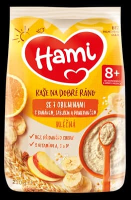 Hami Mléčná kaše se 7 obilninami, Banánem, jablkem a pomerančem