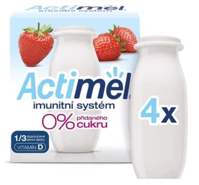 Actimel Probiotický jogurtový nápoj s vitamíny a 0% přidaného cukru jahoda 4x100g