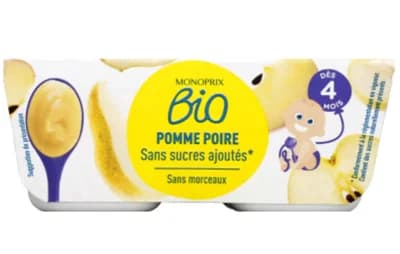 Monoprix Biologique BIO Jablkovo-hruškový příkrm bez přidaného cukru, 4x 100 g