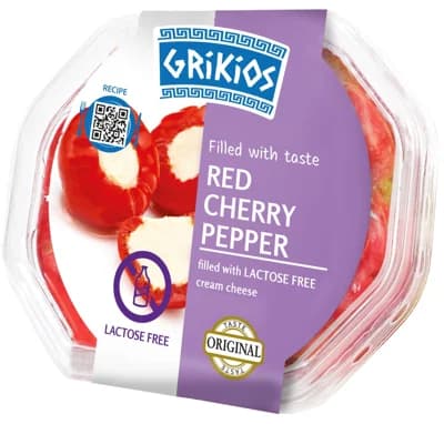 Grikios Červené cherry papriky plněné bezlaktózovým smetanovým sýrem v řepkovém oleji