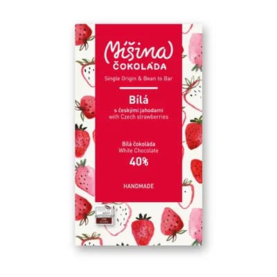 Míšina čokoláda Bílá 40% s českými jahodami 50g