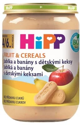 HiPP BIO Ovocná kaše jablka a banány s dětskými keksy