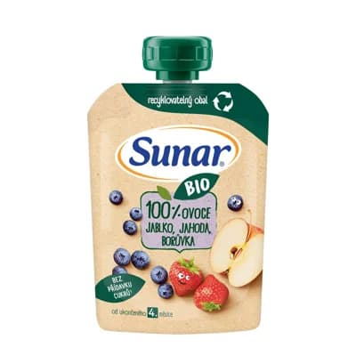 Sunar BIO Ovocná kapsička jablko, jahoda a borůvka od 4. měsíce