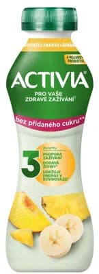 Activia Probiotický jogurtový nápoj broskev, ananas a banán bez přidaného cukru