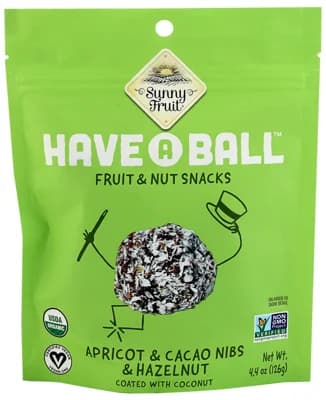 Sunny Fruit BIO Ovocné koule z datlí a meruněk s kousky kakaa a lískovými ořechy obalené v kokosu