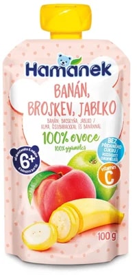 Hamánek Ovocná kapsička banán, broskev a jablko