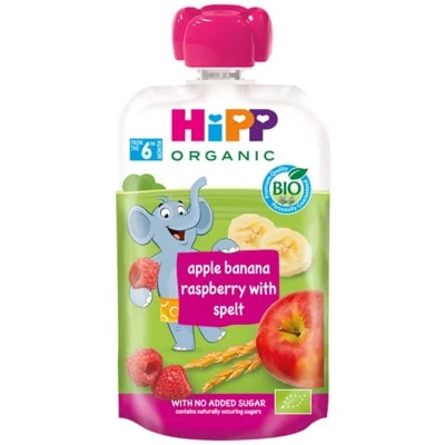 HiPP BIO Kapsička Hippis jablko, banán, maliny a celozrnné obiloviny