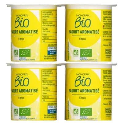 Monoprix BIO Citrónový jogurt z plnotučného mléka (4x 125 g)