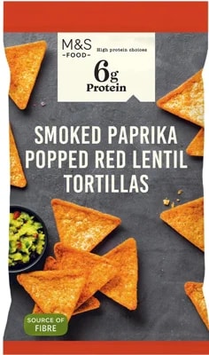 Marks & Spencer Tortillové chipsy z čočkové mouky s příchutí sladké a uzené papriky