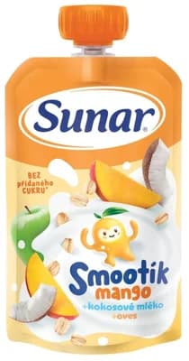 Sunar Smootík dětská kapsička mango, kokosové mléko, ovesné vločky, 12 m+
