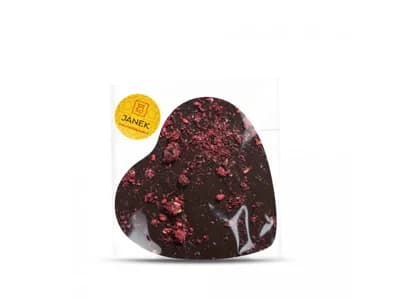 JANEK Velké hořké srdíčko s drceným lyofilizovanými malinami a ostružinami 9x9 cm