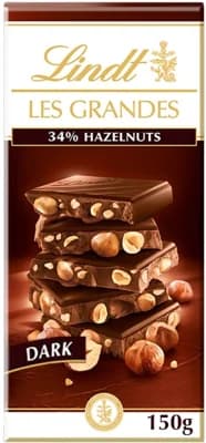 Lindt Čokoláda Les Grandes Hořká s celými lískovými jádry