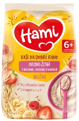 Hami Mléčná kaše mléčná kaše ovesno-žitná s malinami, jahodami a banánem