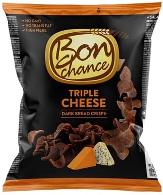 Bon Chance Tmavé chlebové chipsy se třemi druhy sýrů