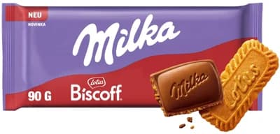 Milka čokoláda Lotus Biscoff s kousky karamelizovaných sušenek v mléčné čokoládě