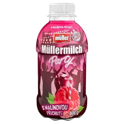 Müllermilch Party mléčný nápoj příchuť malina chlaz.