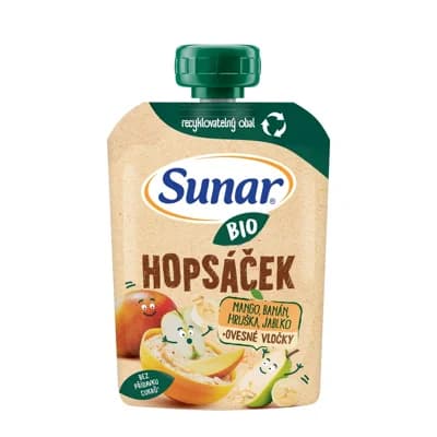 Sunar BIO Ovocná kapsička Hopsáček mango, banán, hruška a ovesné vločky