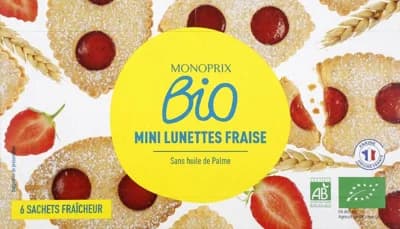 Monoprix Biologique BIO Pšeničné sušenky s jahodovou náplní