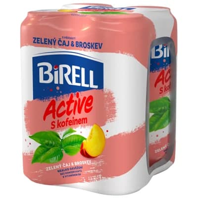 Birell Active Zelený čaj a broskev s kofeinem 4×0,5 l