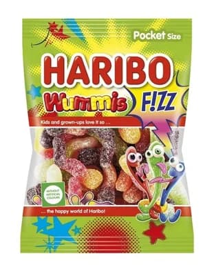 HARIBO Wummis F!IZZ - Červíci kyselé želé v cukru s ovocnými příchutěmi