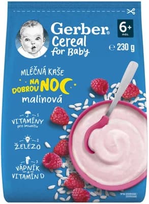 Gerber Cereal Mléčná kaše malinová Dobrou noc