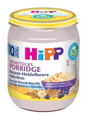 HiPP BIO Snídaňová ovesná kaše s banánem a borůvkami