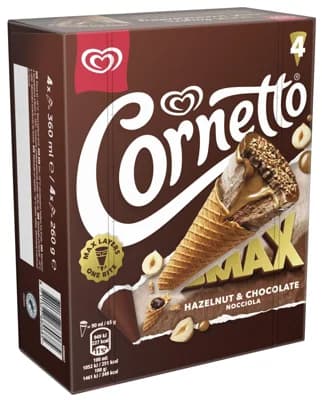 Cornetto Max hazelnut & chocolate kornout multipack (4×90 ml)