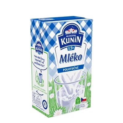 MLÉKÁRNA KUNÍN Mléko polotučné 1,5 % trvanlivé 4 x