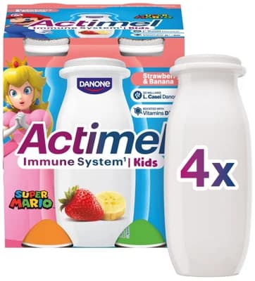 Actimel Kids Probiotický nápoj banán a jahoda 4×100 g