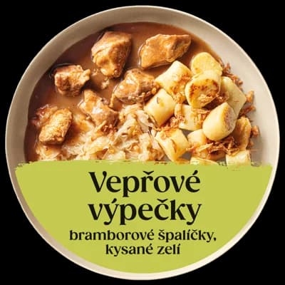 Cibule Bistro Vepřové výpečky s kysaným zelím a bramborovými špalíčky