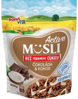 Bonavita Active musli bez přidaného cukru čokoláda a kokos