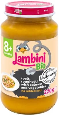 Lambini BIO Demeter příkrm špaldové špagety, zelenina a losos