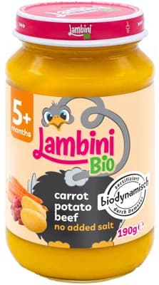 Lambini BIO Demeter příkrm mrkev, brambory a hovězí maso