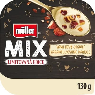 Müller MIX jogurt s vanilkovou příchutí + karamelizované mandle