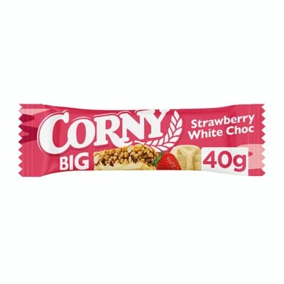 Corny BIG Cereální tyčinka s jahodami, polomáčená v bílé čokoládě